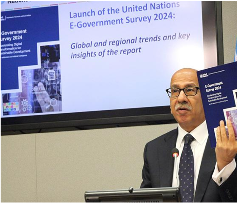 Navid Hanif, Assistant Secretary-General for Economic Development, UN DESA, introducing UN's 13th E-Government Survey at September 7, 2024, press conference. (UN DESA)